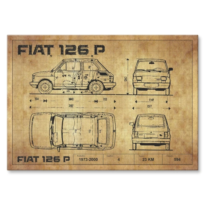 Poster metal Fiat 126p drawing gift