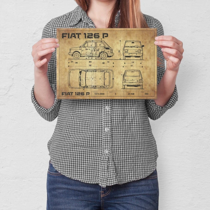 Poster metal Fiat 126p drawing gift