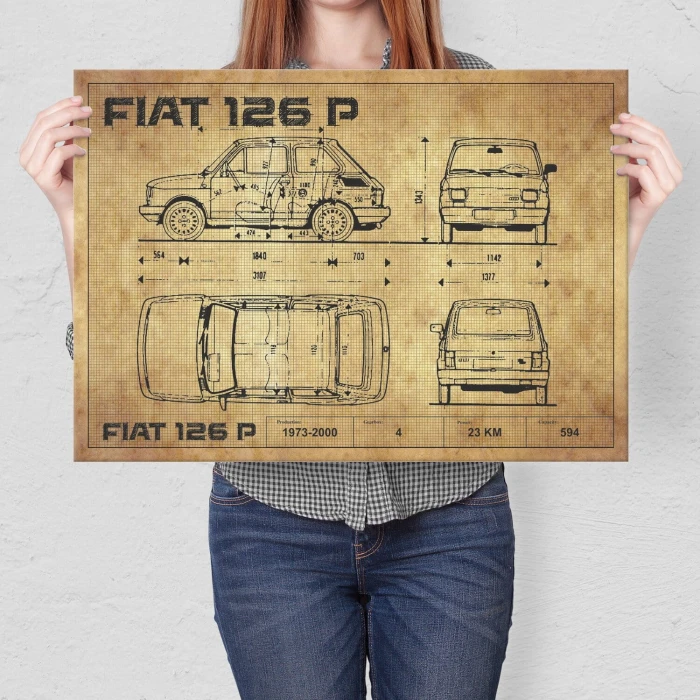 Poster metal Fiat 126p drawing gift