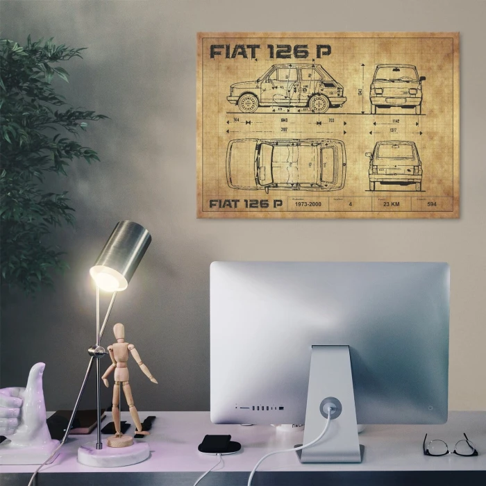 Plakat metalowy Fiat 126p drawing Prezent