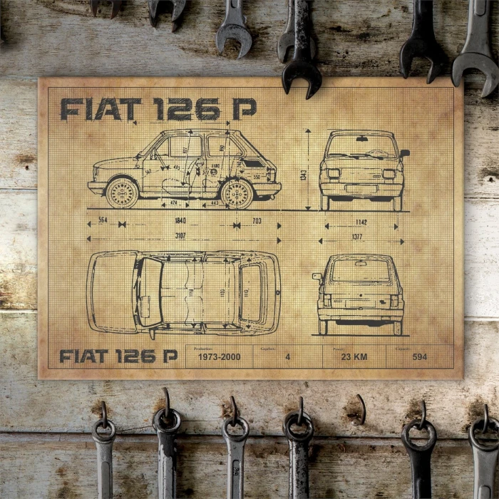 Poster metal Fiat 126p drawing gift