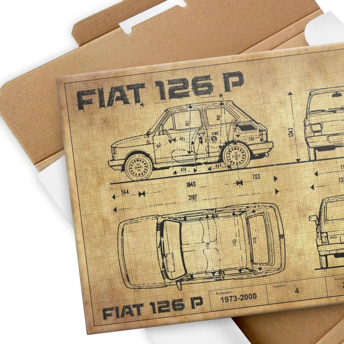Plakat metalowy Fiat 126p drawing Prezent