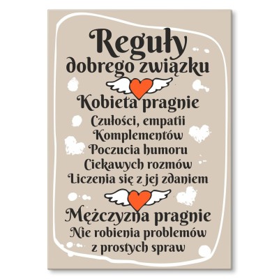 Plakat metalowy Reguły dobrego związku Prezent