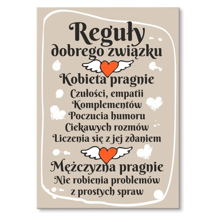 Plakat metalowy Reguły dobrego związku Prezent
