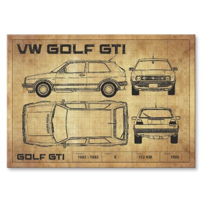 Plakat metalowy Golf GTI drawing Prezent