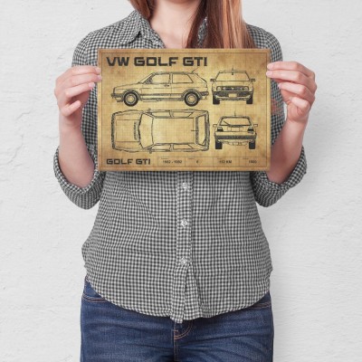 Plakat metalowy Golf GTI drawing Prezent