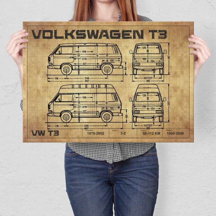 Plakat metalowy VW T3 drawing Prezent
