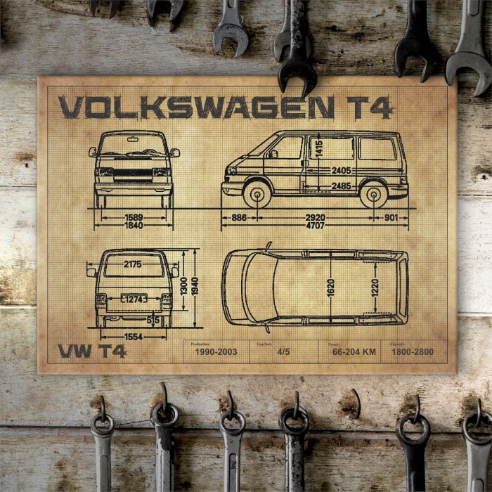 Poster metal VW T4 drawing gift