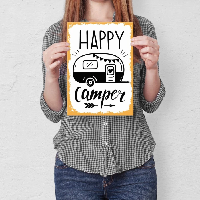 Poster metal happy camper gift