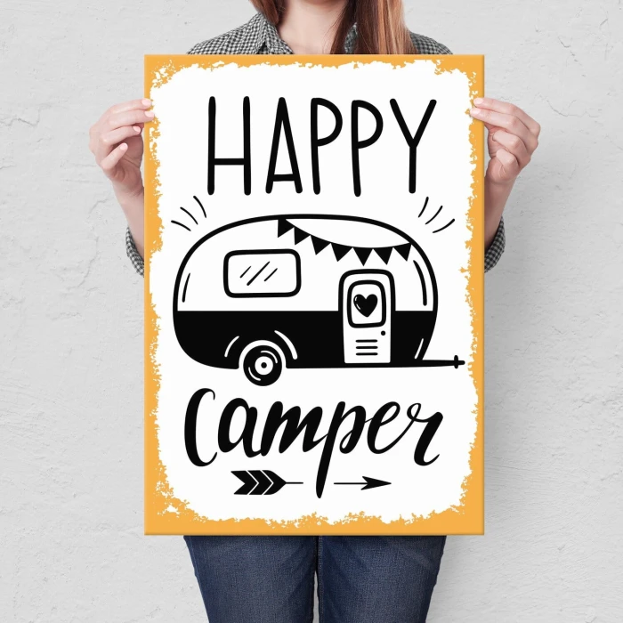 Poster metal happy camper gift