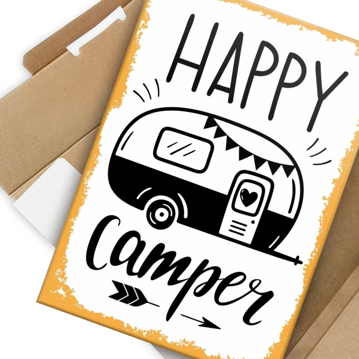 Poster metal happy camper gift