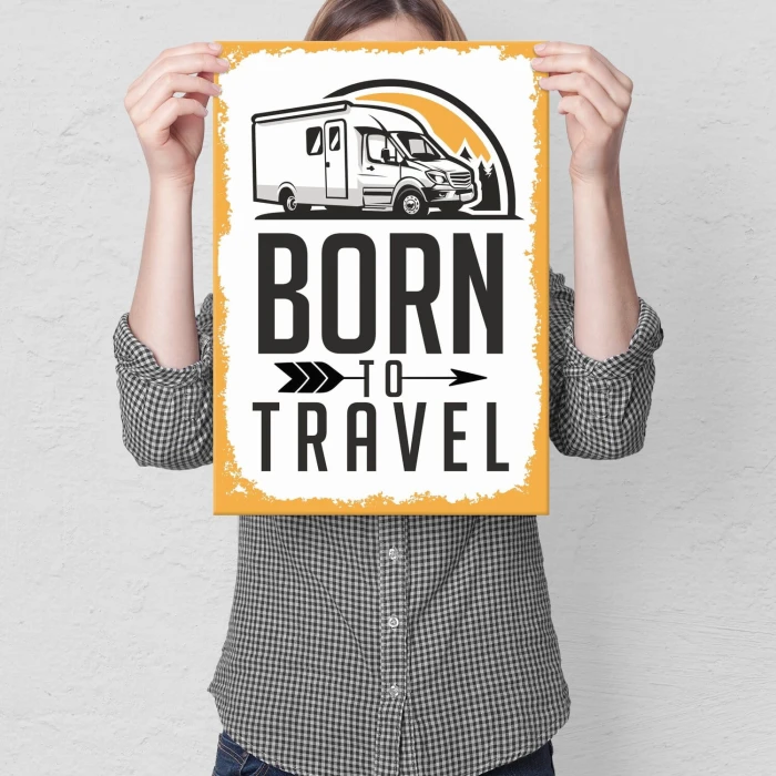 Plakat metalowy born to travel Prezent