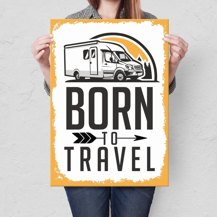 Plakat metalowy born to travel Prezent