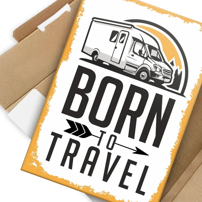 Plakat metalowy born to travel Prezent