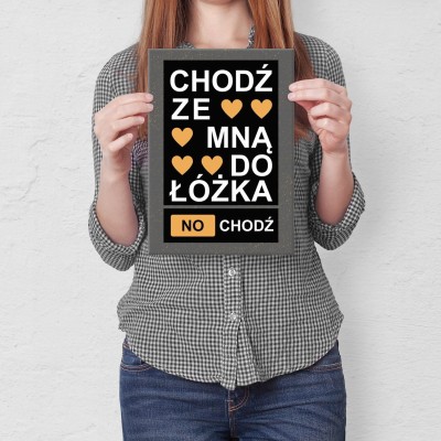 Plakat metalowy chodź z mną do łóżka Prezent