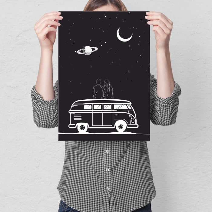 Plakat metalowy zakochana para kamper Prezent