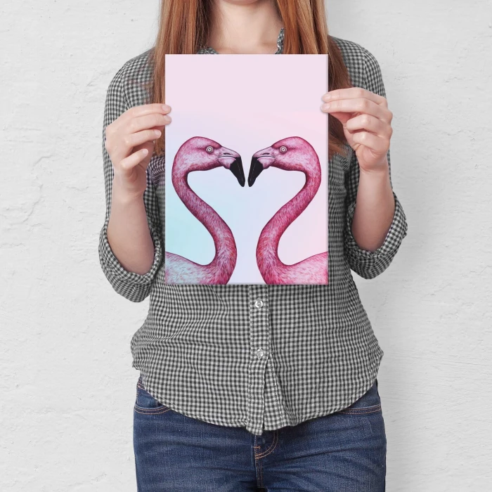 Poster metal zakochane flamingi gift