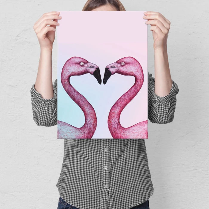 Poster metal zakochane flamingi gift