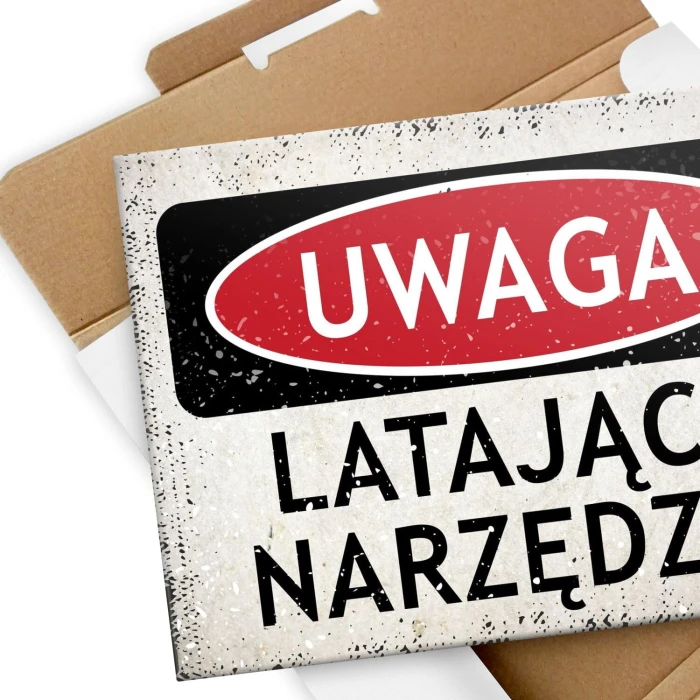 Plakat metalowy uwaga. latające narzędzia Prezent