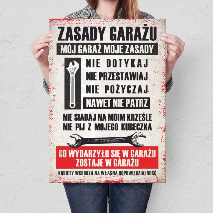 Plakat metalowy zasady garażu Prezent