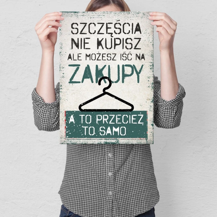 Plakat metalowy szczęście zakupy Prezent