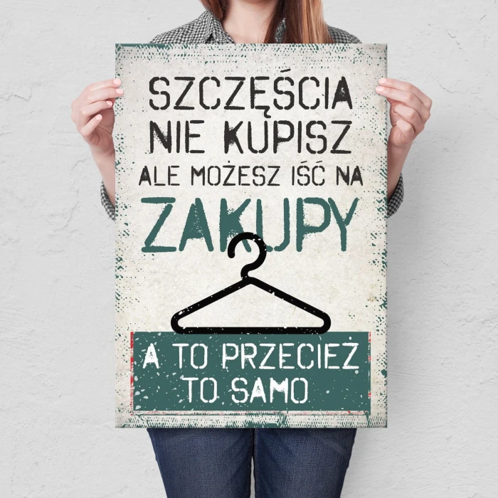 Plakat metalowy szczęście zakupy Prezent