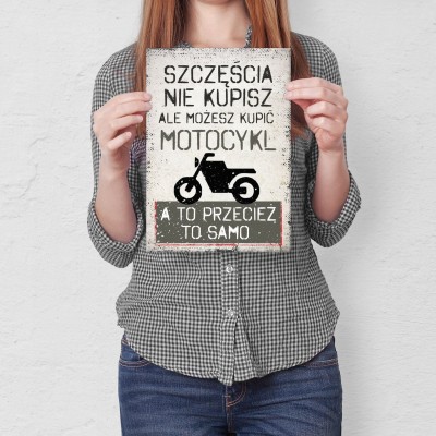 Plakat metalowy szczęście motocykl Prezent