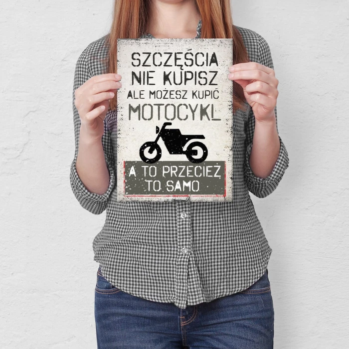 Plakat metalowy szczęście motocykl Prezent