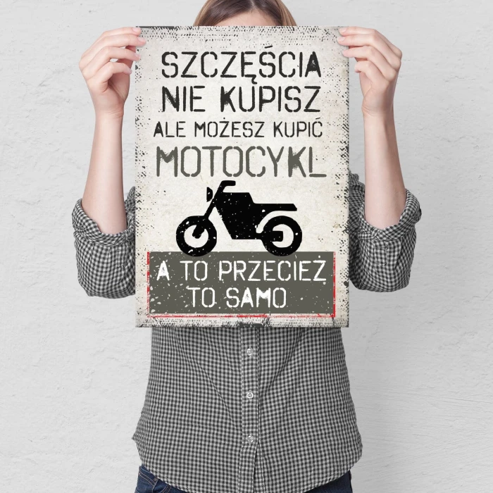 Plakat metalowy szczęście motocykl Prezent