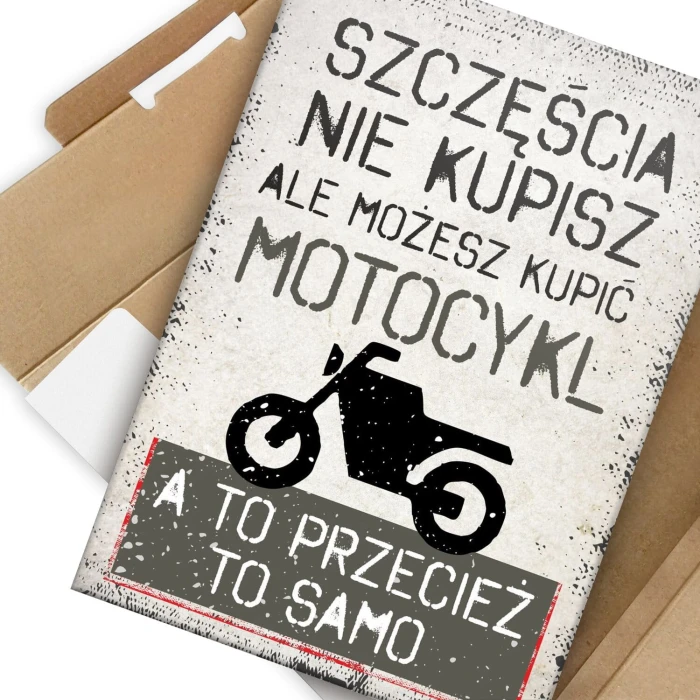 Plakat metalowy szczęście motocykl Prezent