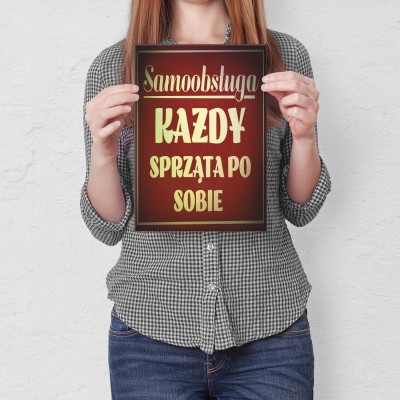 Plakat metalowy sprzątaj po sobie Prezent