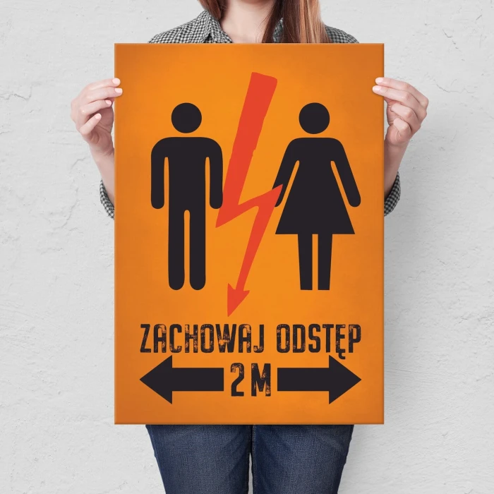 Plakat metalowy zachowaj odstęp Prezent