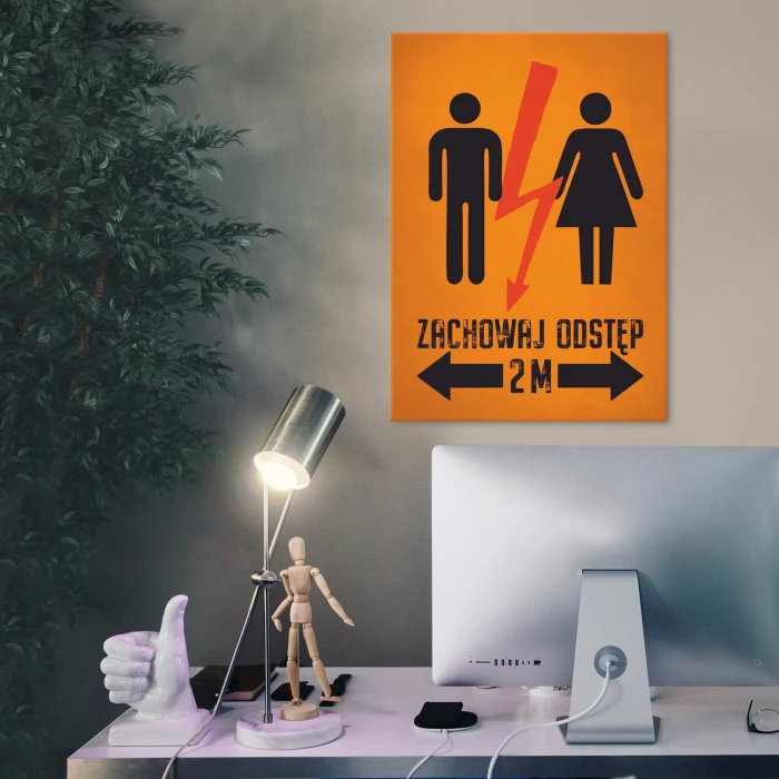 Plakat metalowy zachowaj odstęp Prezent