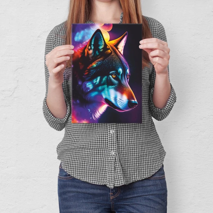 Plakat metalowy wilk neon Prezent
