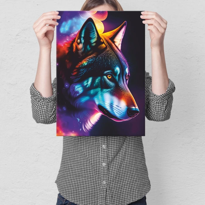 Plakat metalowy wilk neon Prezent