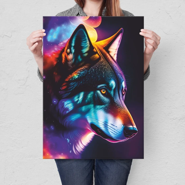 Plakat metalowy wilk neon Prezent