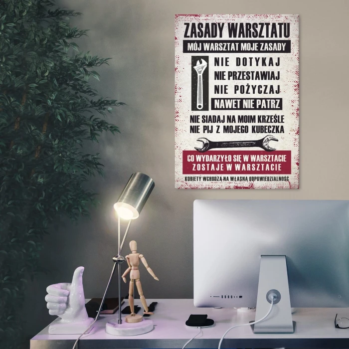 Plakat metalowy zasady warsztatu Prezent