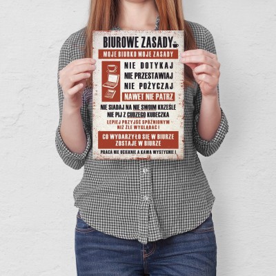 Plakat metalowy biurowe zasady Prezent