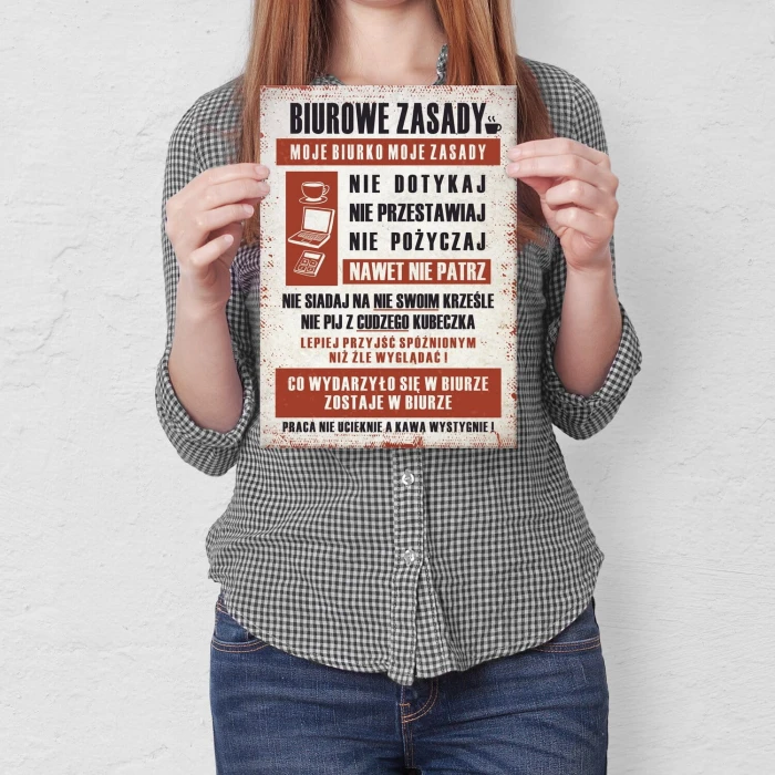 Plakat metalowy biurowe zasady Prezent