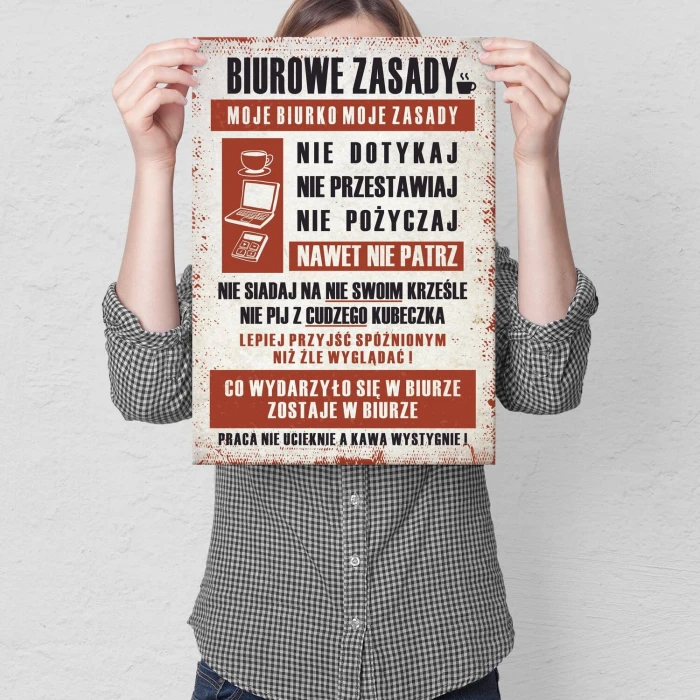 Plakat metalowy biurowe zasady Prezent