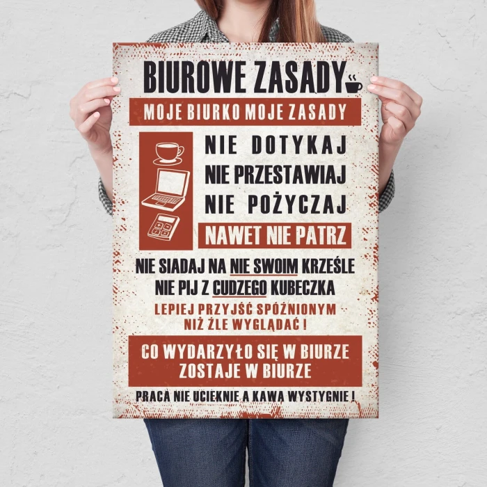 Poster metal biurowe zasady gift