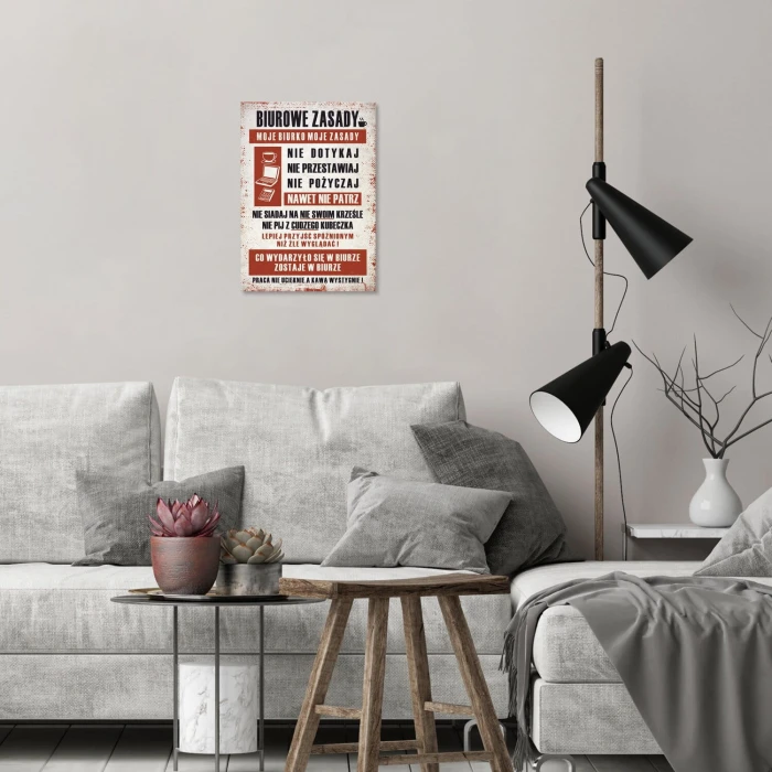 Plakat metalowy biurowe zasady Prezent