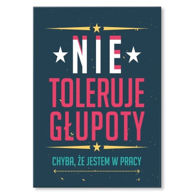 Plakat metalowy NIE TOLERUJE GŁUPOTY Prezent