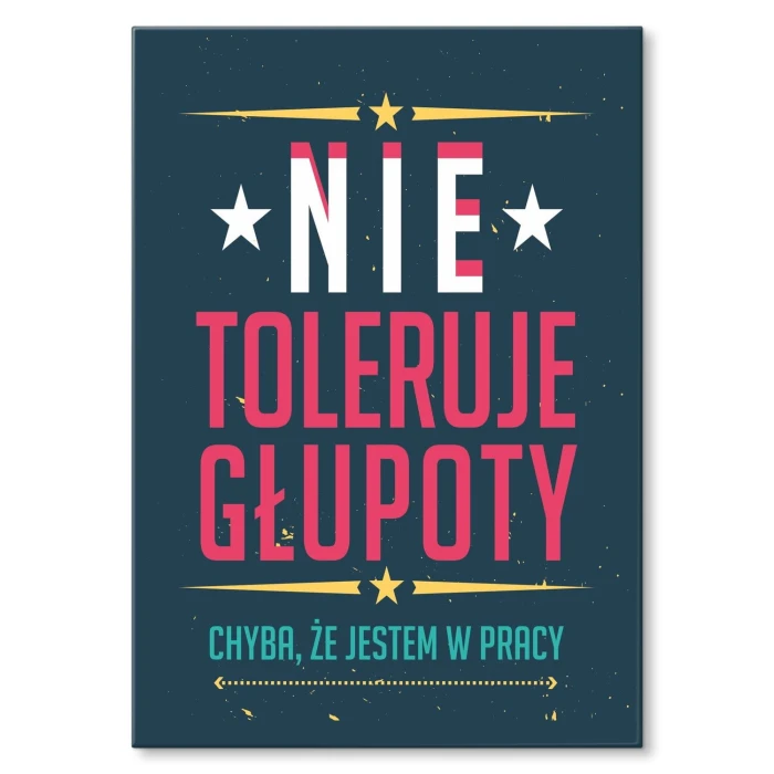 Plakat metalowy NIE TOLERUJE GŁUPOTY Prezent