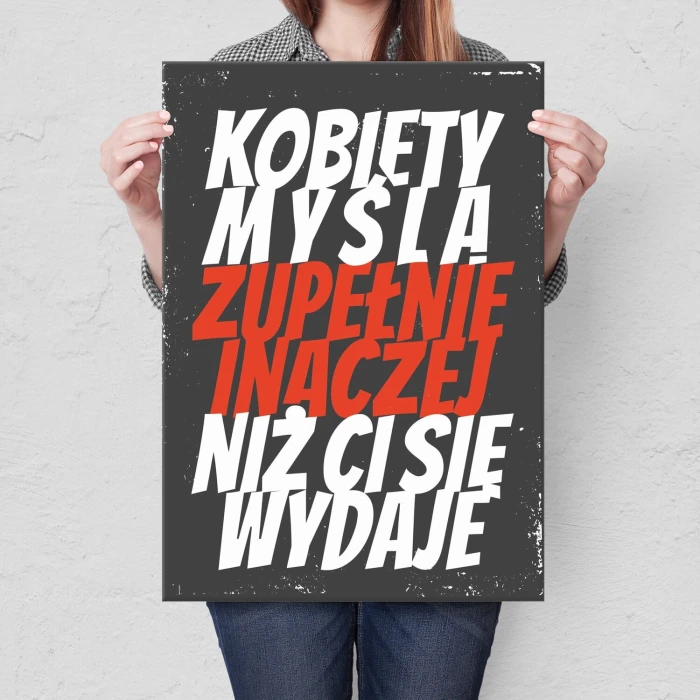 Plakat metalowy kobiety myślą inaczej Prezent