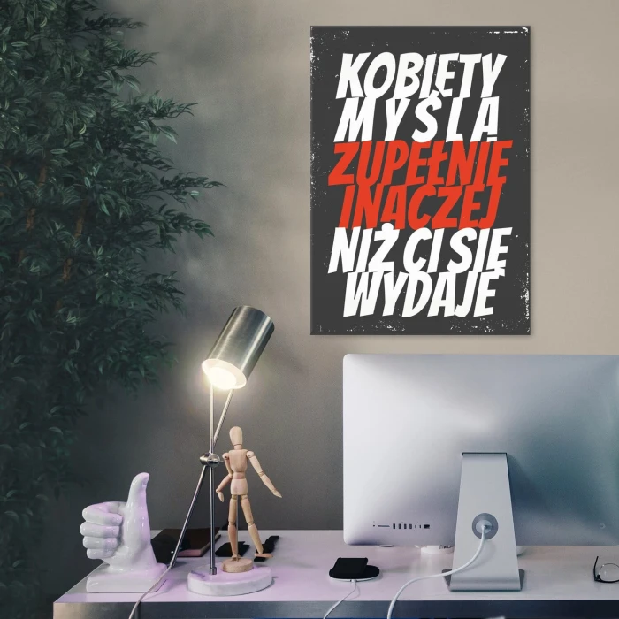 Plakat metalowy kobiety myślą inaczej Prezent