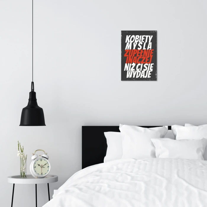 Plakat metalowy kobiety myślą inaczej Prezent