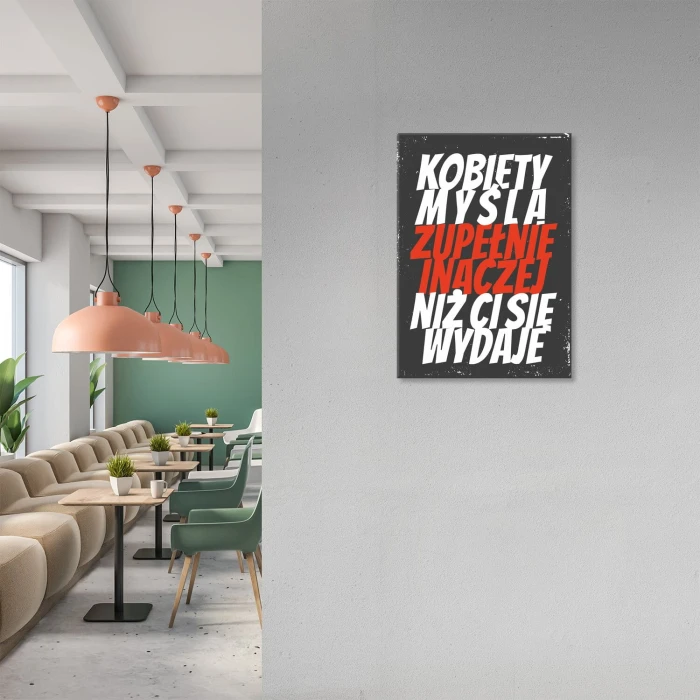 Plakat metalowy kobiety myślą inaczej Prezent
