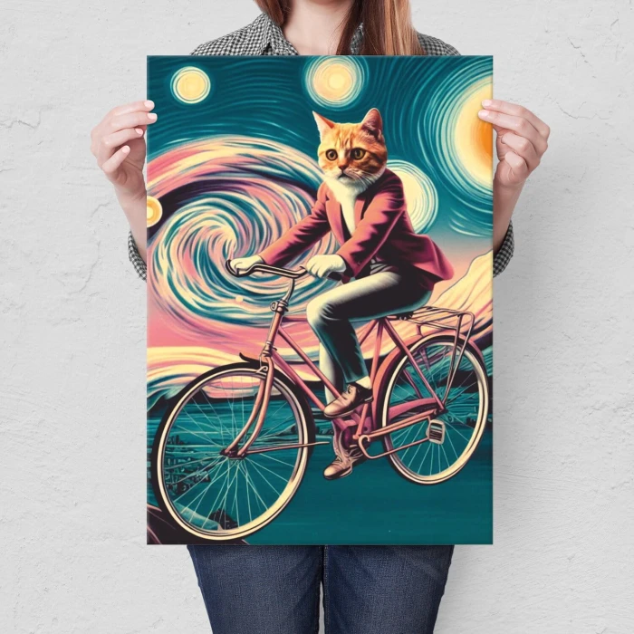 Plakat metalowy kot na rowerze Prezent