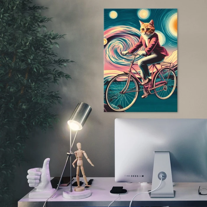 Plakat metalowy kot na rowerze Prezent